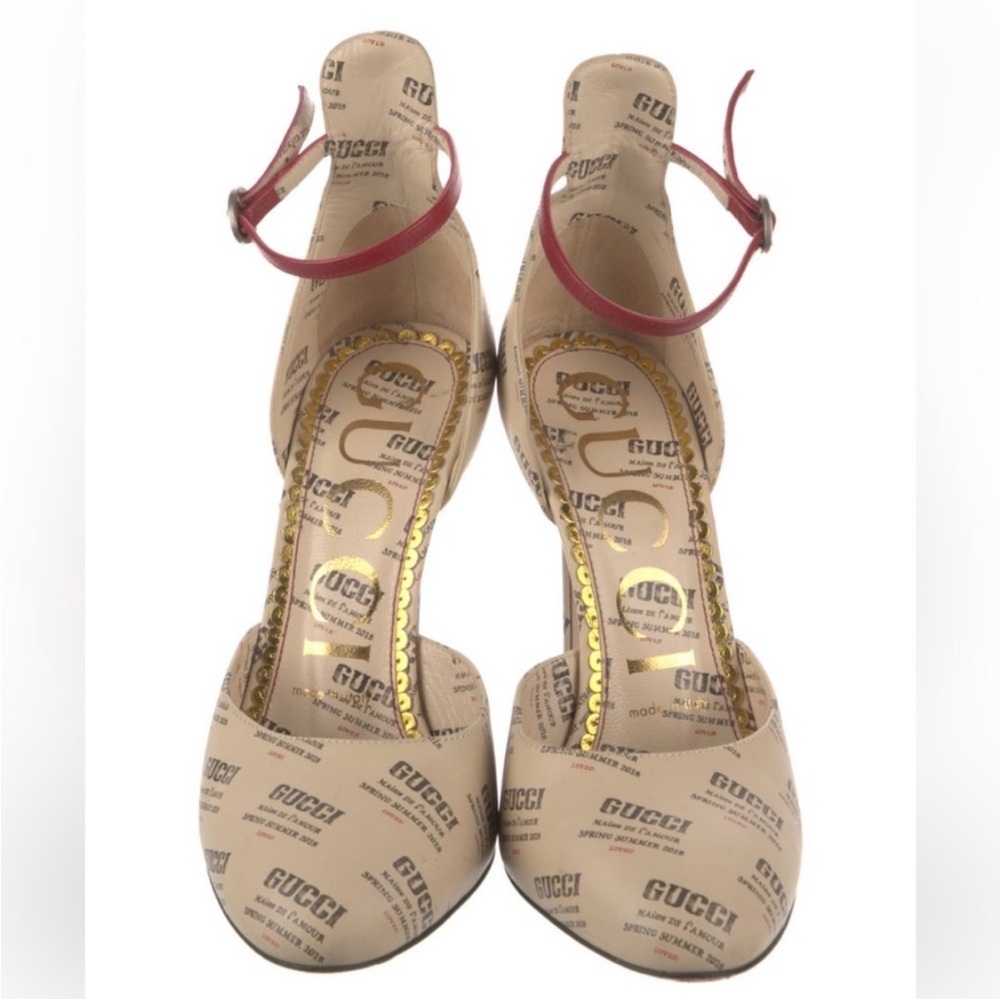 Gucci leather Beige and Red Logo Heels excellent condition size 7